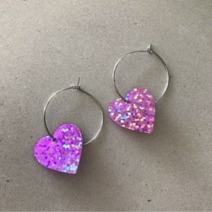 Iridescent Heart Hoop Earrings - Perfect Condition